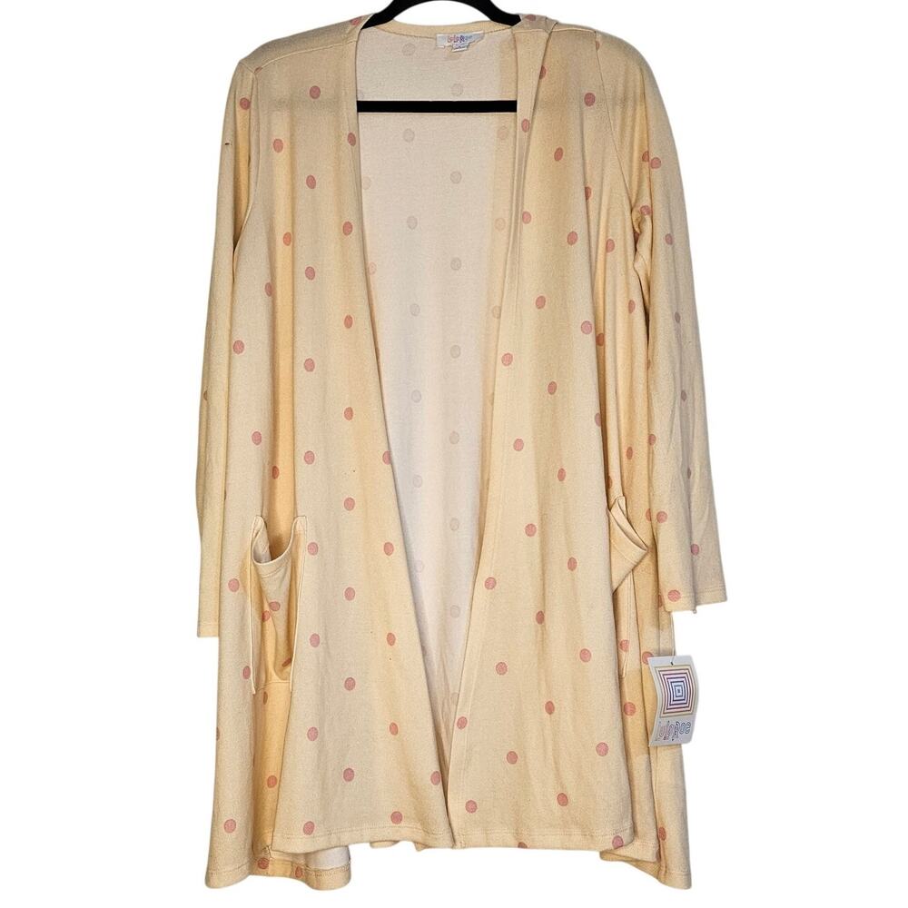 NWT Lularoe Caroline pink Polka Dot open front Cardigan Duster sz Large